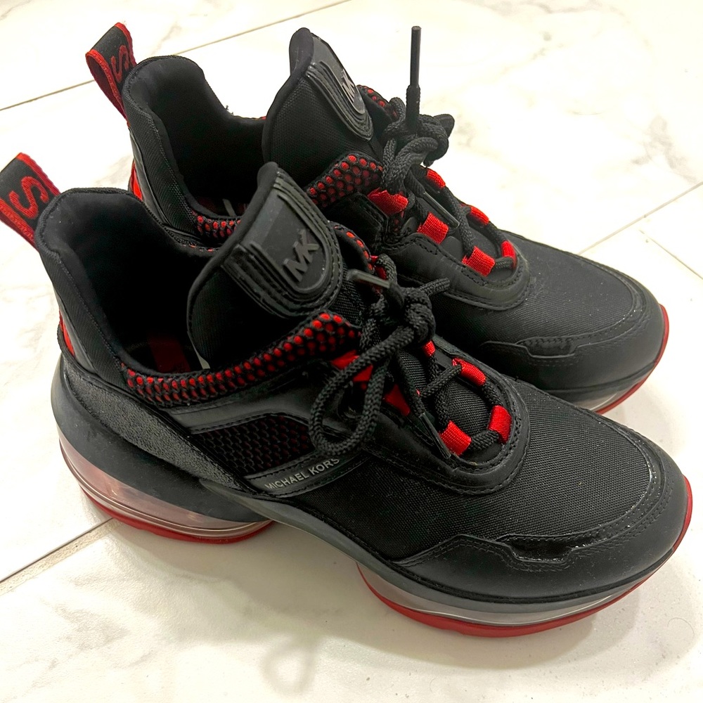 Michael Kors Olympia Sneakers- Black and Red